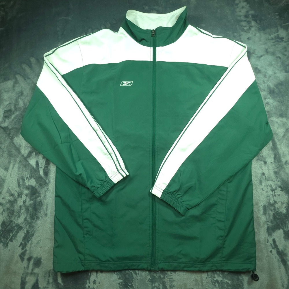 Vintage Reebok Mens Team Interval Warm Up Jacket Green White Full Zip Large NWT